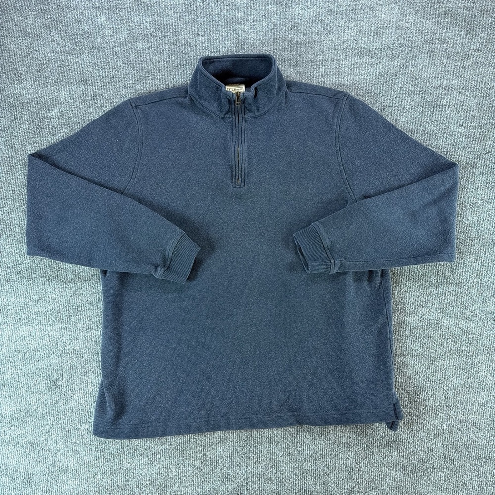 VTG LL Bean Mens XL Quarter‎ Zip Pullover Sweatshirt Navy Blue Cotton Mock Neck
